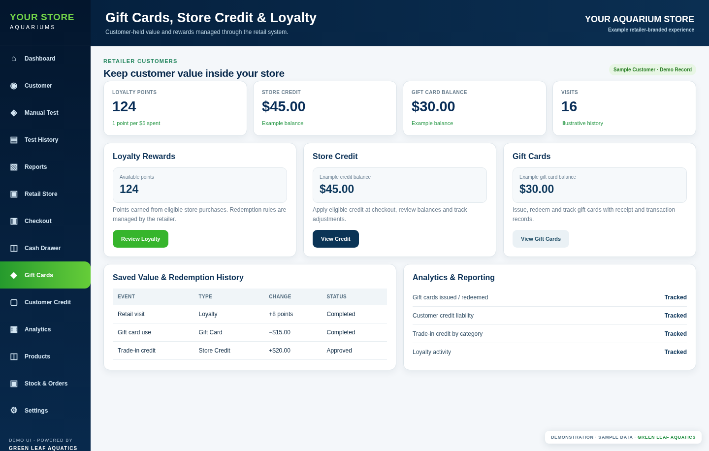 Store credit, gift card and loyalty controls